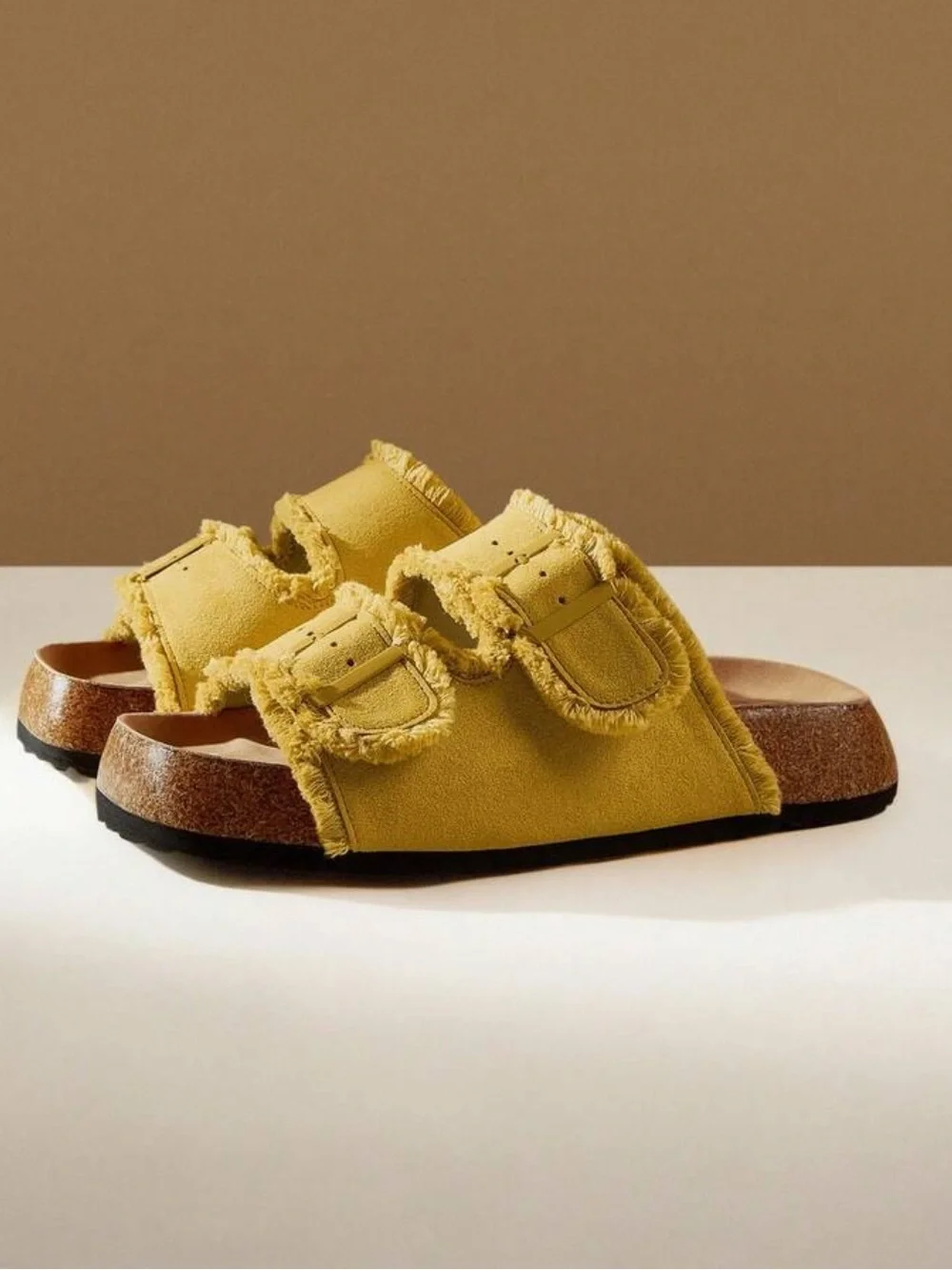 Bohemian yellow platform wedge sandals featuring a gold buckle size 8 NWOT